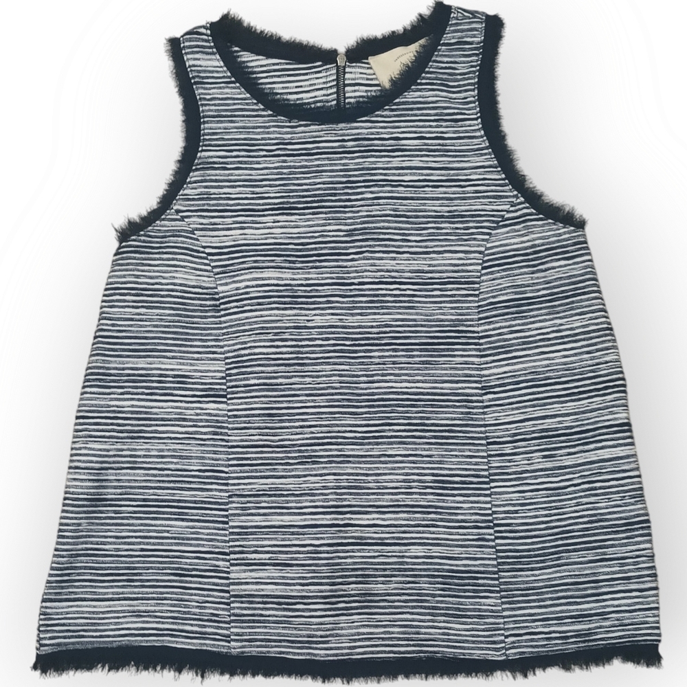 Vanessa Virginia Anthropologie Striped Sleeveless Frayed Navy White Tank Sz XS